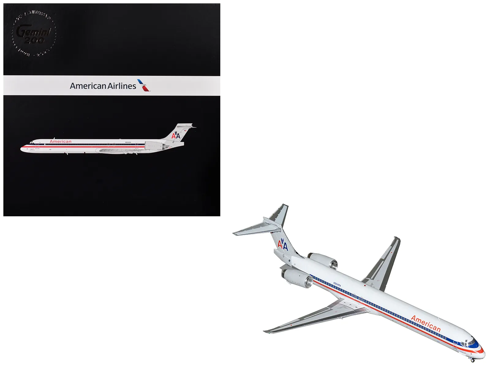 GeminiJets G2AAL1329 — McDonnell Douglas MD-90 Commercial Aircraft "American Airlines" (N904RA) White with Red and Blue Stripes "Gemini 200" Series 1/200 Diecast Model Airplane by GeminiJets