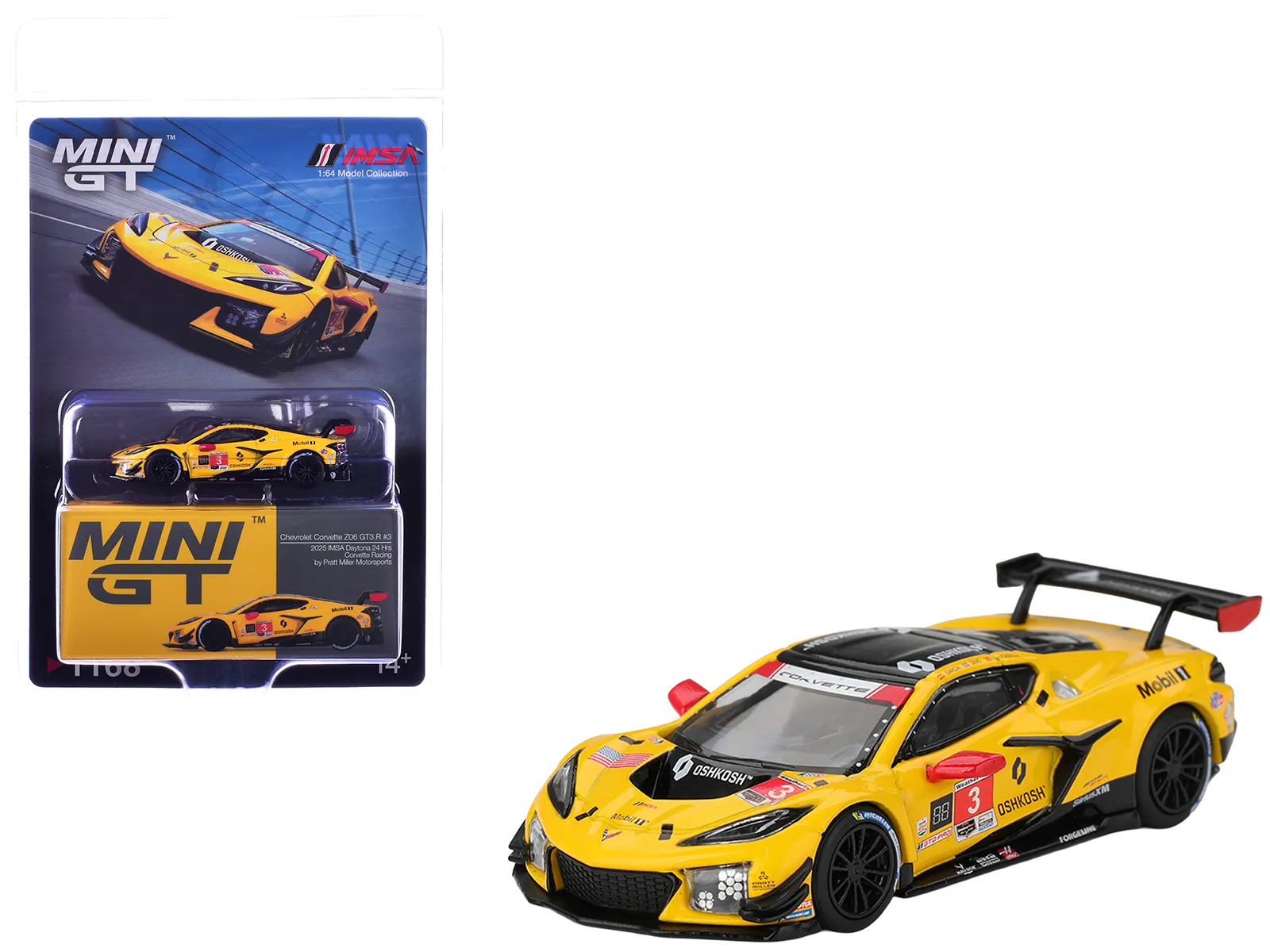 Mini GT MGT01168 — Chevrolet Corvette Z06 GT3.R #3 Antonio Garcia - Daniel Juncadella - Alexander Sims "Corvette Racing by Pratt Miller Motorsports" GTD Pro Class 2nd Place IMSA "24 Hours of Daytona" (2025) Limited Edition 1/64 Die Cast Model Car by Mini GT