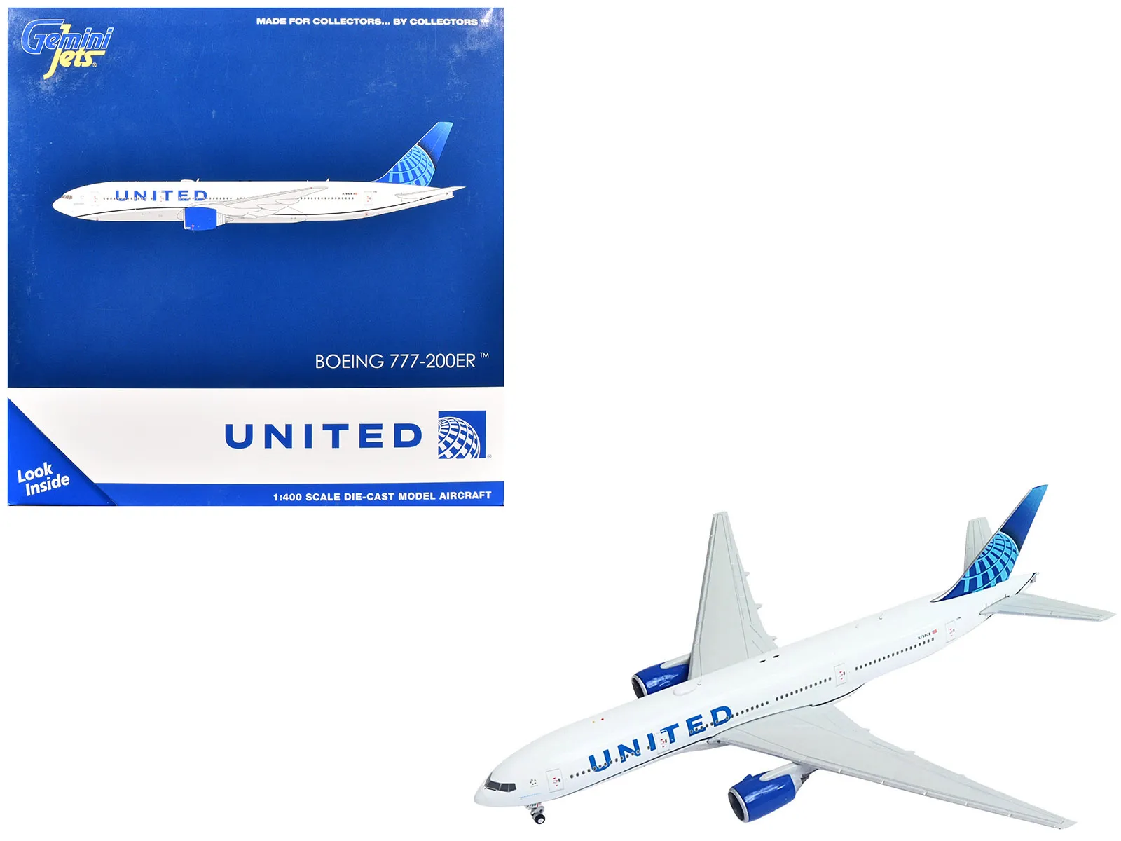GeminiJets GJ2230 — Boeing 777-200ER Commercial Aircraft "United Airlines" (N798UA) White with Blue Tail 1/400 Diecast Model Airplane by GeminiJets