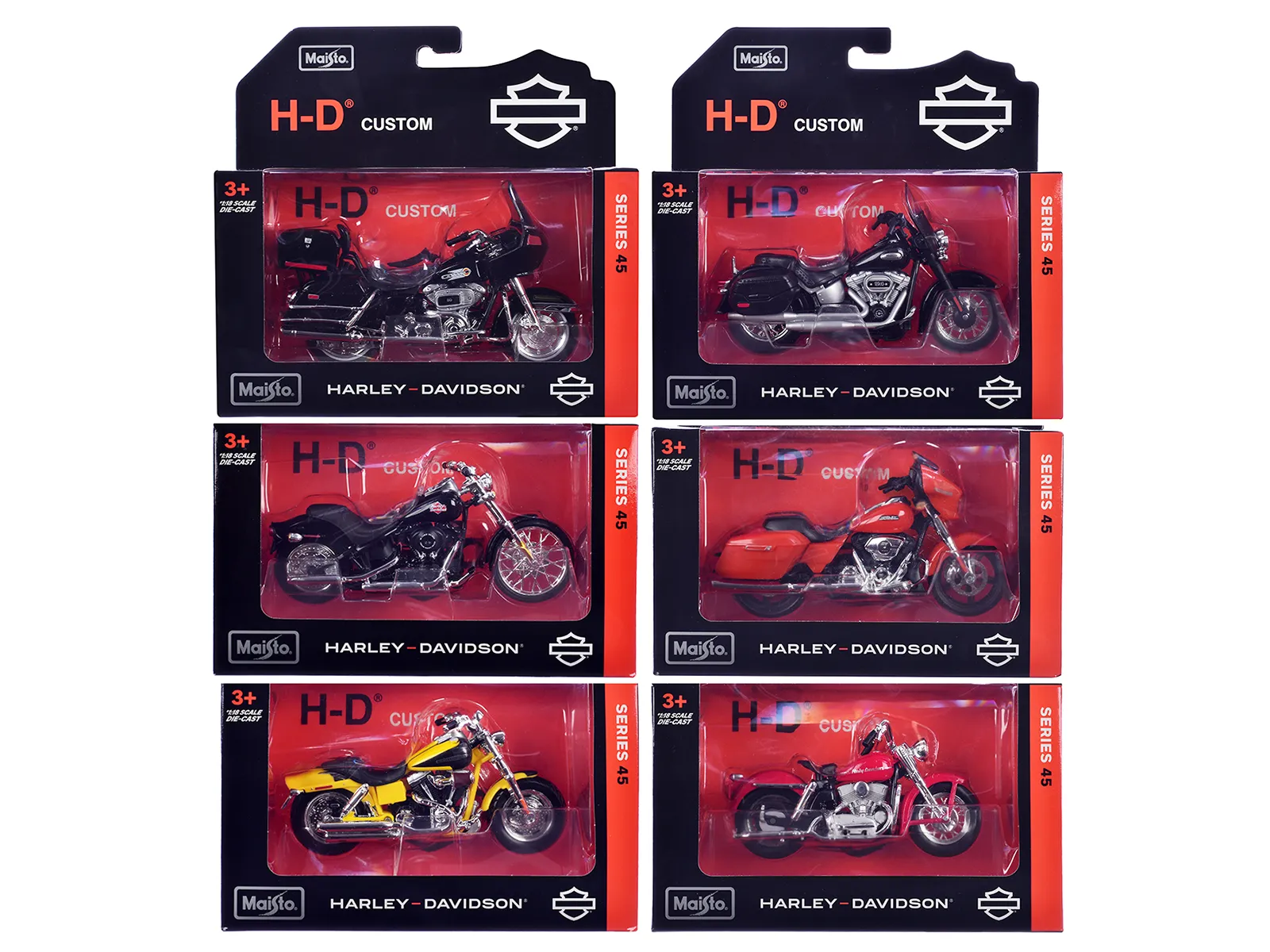 Maisto 31360-45 — Harley-Davidson Motorcycles 6 piece Set Series 45 1/18 Diecast Models by Maisto