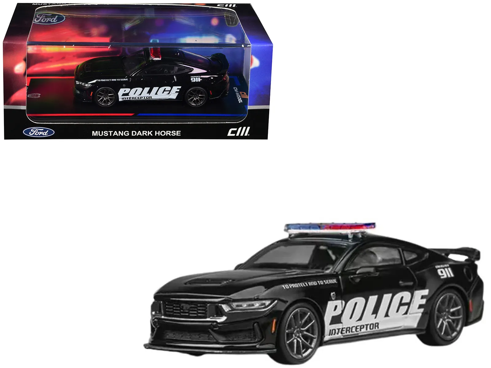 CM Models CM64-DARKHORSE-PD01 — Ford Mustang Dark Horse "Police Interceptor" Black 1/64 Diecast Model Car by CM Models