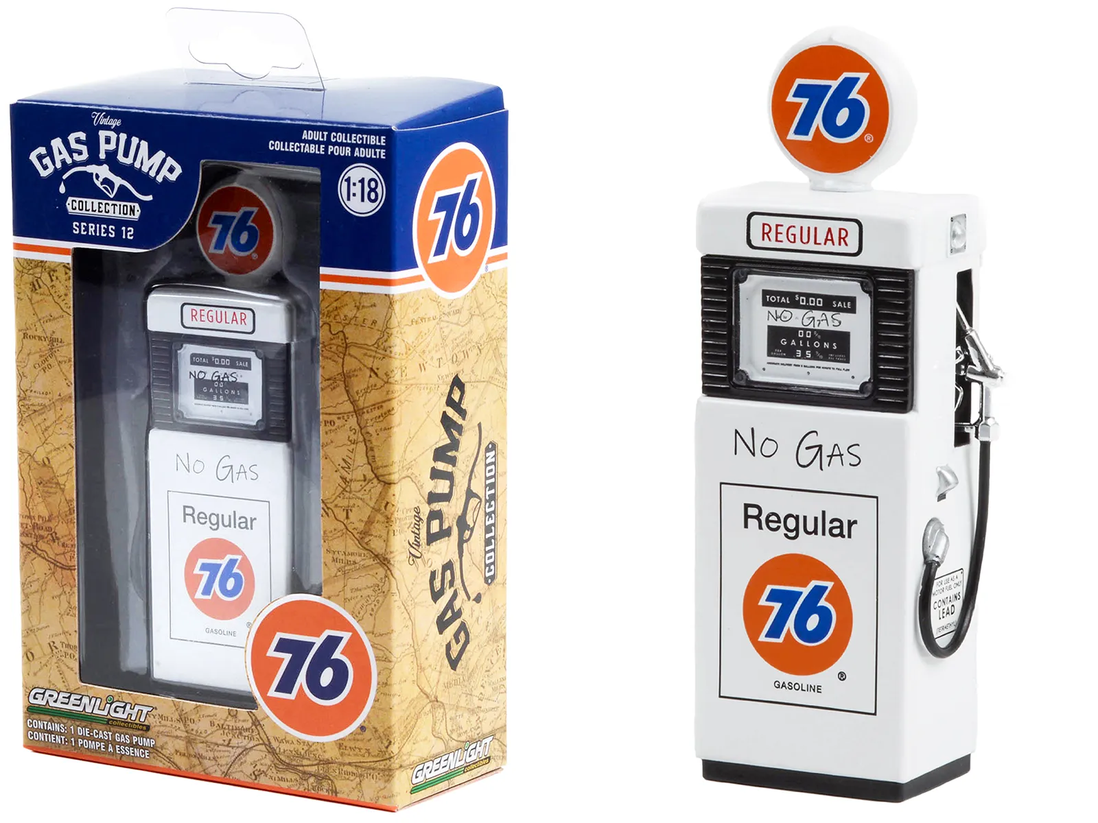 Greenlight 14120B — 1951 Wayne 505 Gas Pump "Union 76 Regular Gasoline" "No Gas" White "Vintage Gas Pumps" Series 12 1/18 Diecast Model by Greenlight