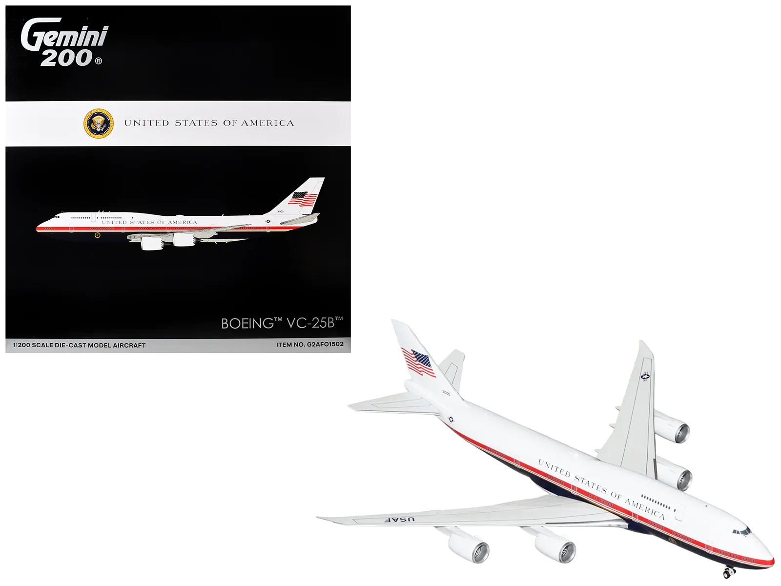 GeminiJets G2AFO1502 — Boeing VC25B Transport Aircraft "Air Force One" (31000) United States Air Force "Gemini 200" Series 1/200 Diecast Model by GeminiJets