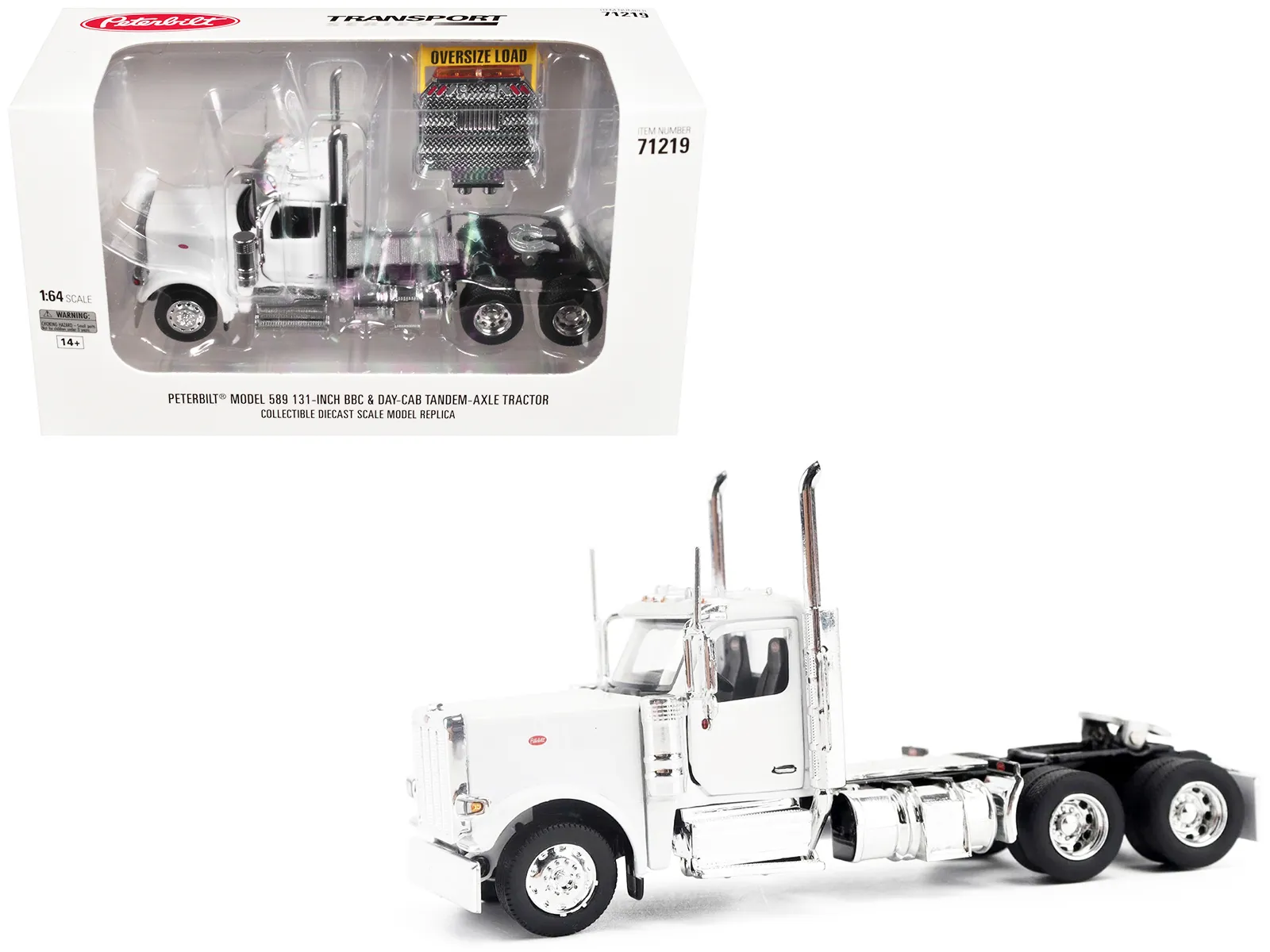 Diecast Masters 71219 — Peterbilt 589 Tandem-Axle Legendary Package Truck Tractor with 58" Sleeper White "Transport Series" 1/64 Diecast Model by Diecast Masters