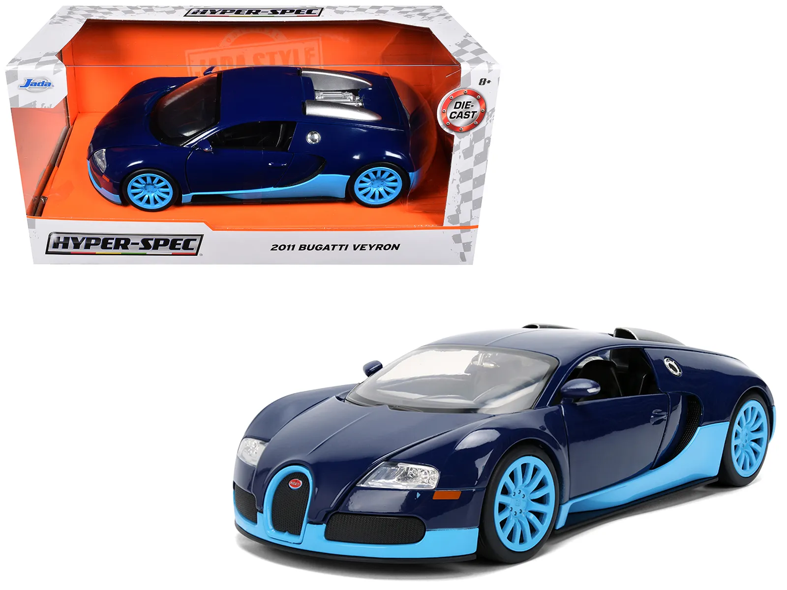 Jada Toys 37643 — 2011 Bugatti Veyron Dark Blue with Light Blue Accents "Hyper-Spec" Series 1/24 Diecast Model Car by Jada