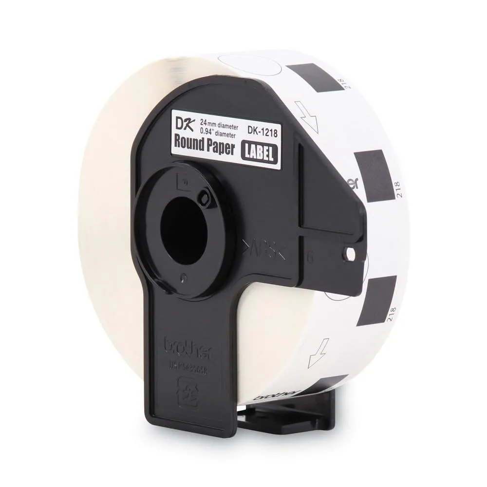 Brother BRTDK1218 — Brother DK1218/1219 Die-Cut Round Labels - 1" Length - Direct Thermal - White - 1000 / Roll - 1 Roll