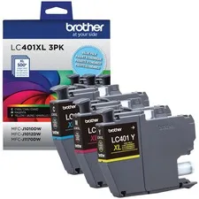 Brother BRT LC401XL3PKS — Brother LC401XL3PKS High Yield Inkjet Ink Cartridge - CMY - 3 / Pack - 500 Pages