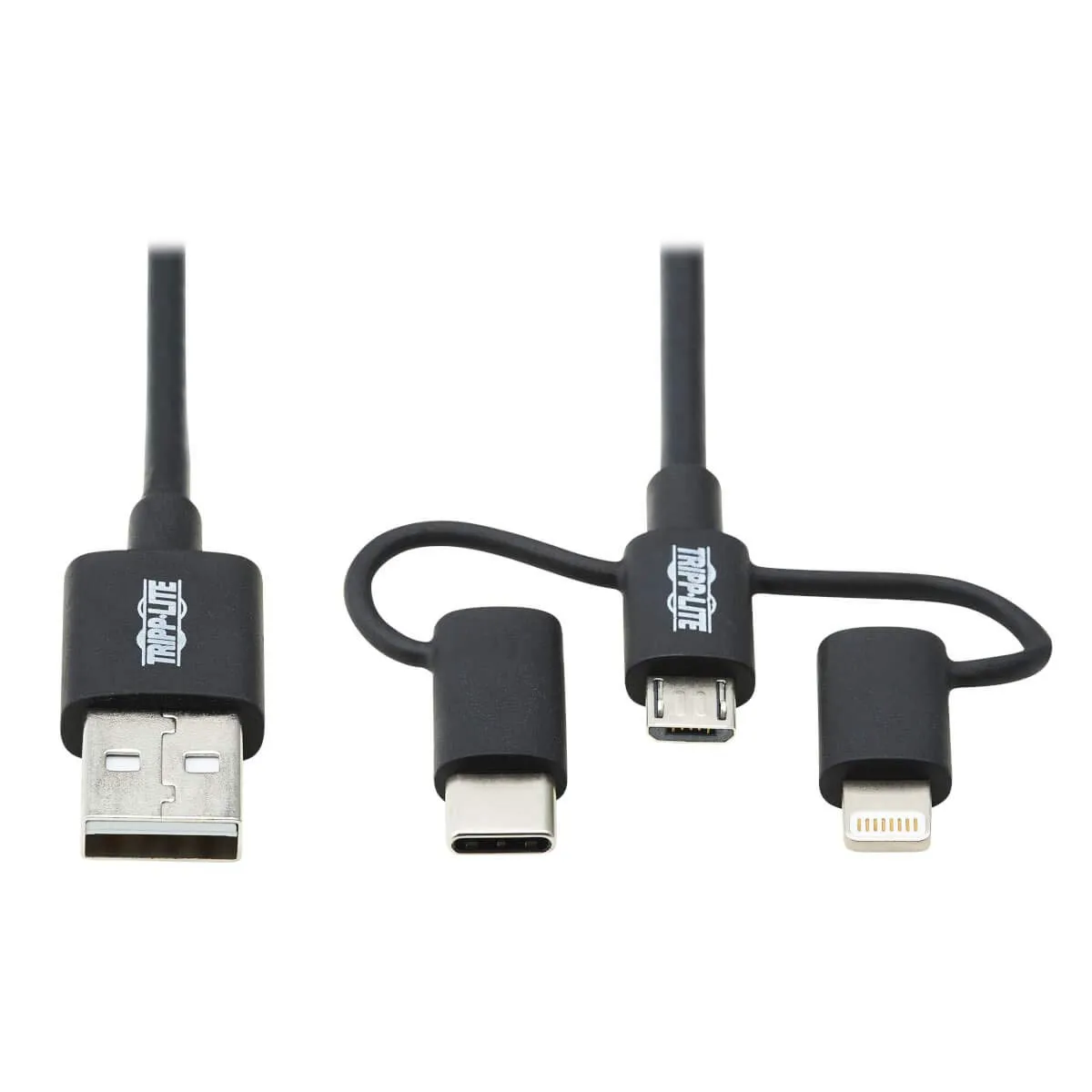 Eaton Tripplite M101-006-LMC-BK — EATON, USB-A TO LIGHTNING, USB MICRO-B AND USB C SYNC/CHARGE CABLE 6FT