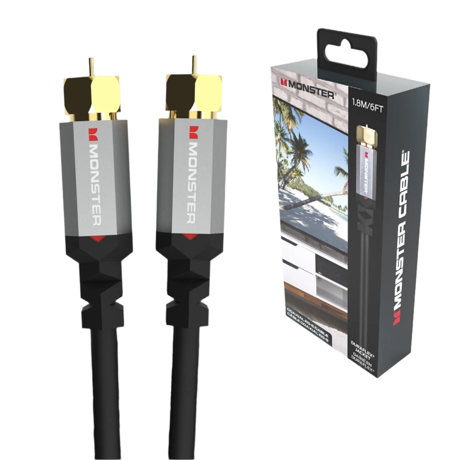 Monster VME20040 — 6' Gold Plated F-Pin Connector Duraflex Coaxial Cable Alumnium Extruded Shell