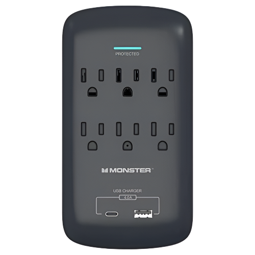 Monster ME-5003 — Wall Tap Surge 6 AC 1 USB-C 1 USB A Black