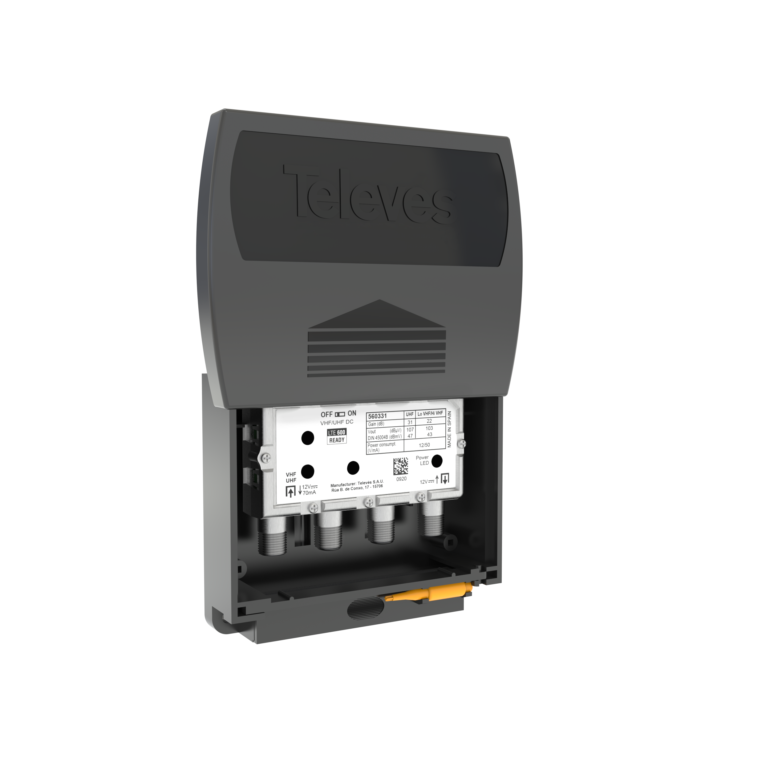 TELEVES 560383 — Single Input Antenna Preamp 5G Cell Filter Coaxial F-fitting Connections Automatic Gain Control