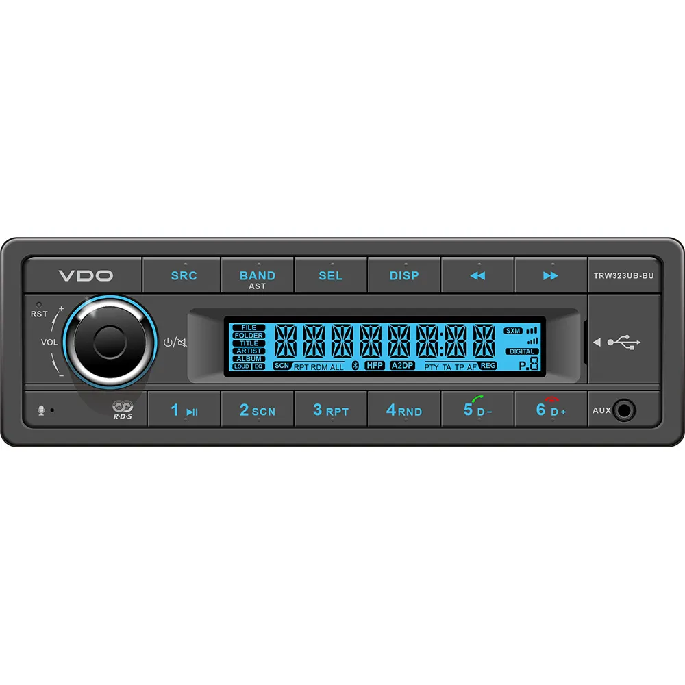 VDO TRW323UB-BU — VDO 24V Radio w/FM RDS Tuner/MP3/WMA/USB/Bluetooth - Blue Illumination
