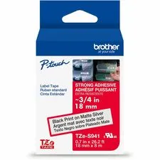 Brother BRT TZES941G — Brother P-touch Tze Label Tape - 45/64" Width - Matte Silver - Laminated - Water Resistant - 1 Each