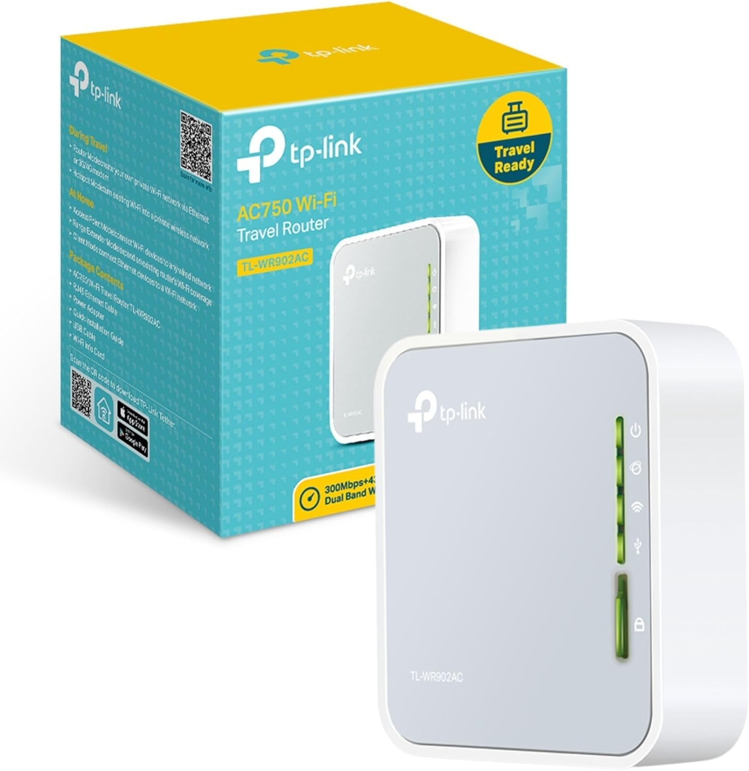 OMADA NETWORKS TL-WR902AC — AC750 PORTABLE WI-FI TRAVEL ROUTER, 2.4/5GHZ, 802.11AC/B/G/N, 1 ETHERNET PORT, 1
