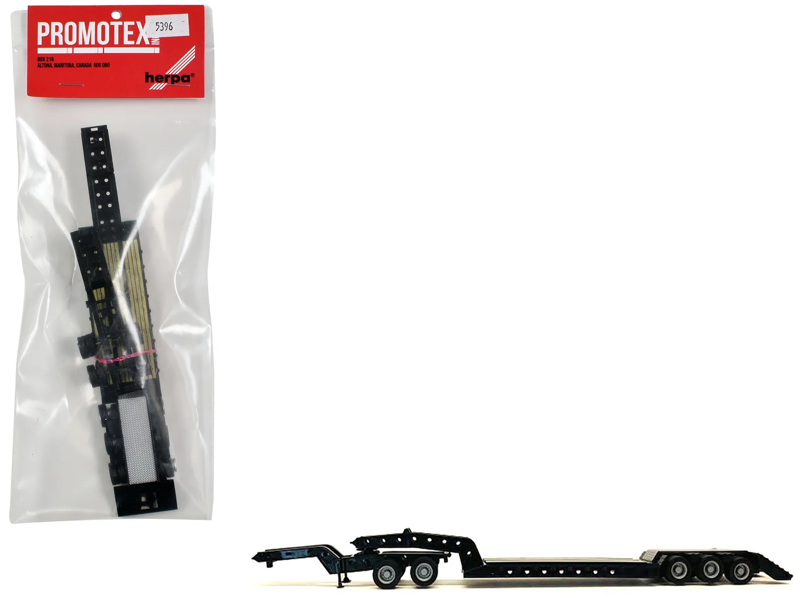 Promotex 005396BK — Heavy Equipment Lowboy Trailer with Jeep Black 1/87 (HO) Plastic Model by Promotex