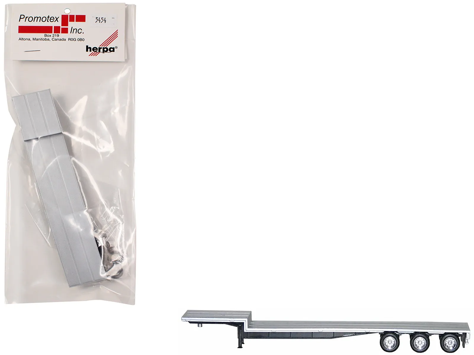 Promotex 005454S — 48ft 3-Axle Drop Deck Trailer with Chrome Wheels and Silver Top 1/87 (HO) Plastic Model by Promotex