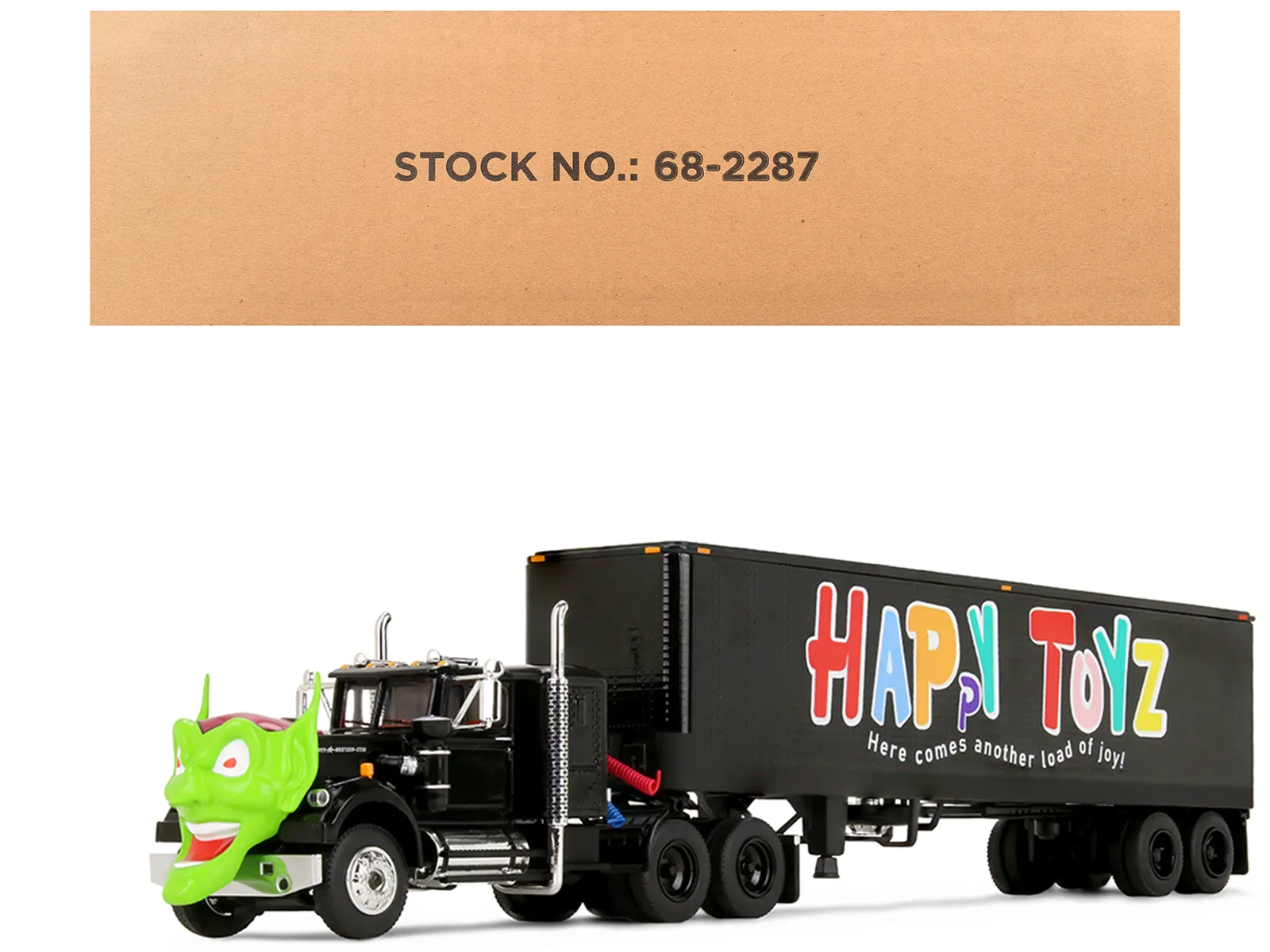 First Gear 68-2287 — White Western Star 4800 with Green Goblin Head and 40' Vintage Trailer Black with Graphics "Maximum Overdrive" (1986) Movie 40th Anniversary 1/64 Diecast Model by DCP/First Gear