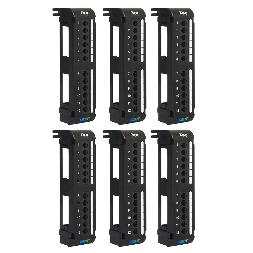Cablesys ICC-ICMPP125EV — PATCH PANEL, VERT, CAT 5E, 12-PORT, 6PK