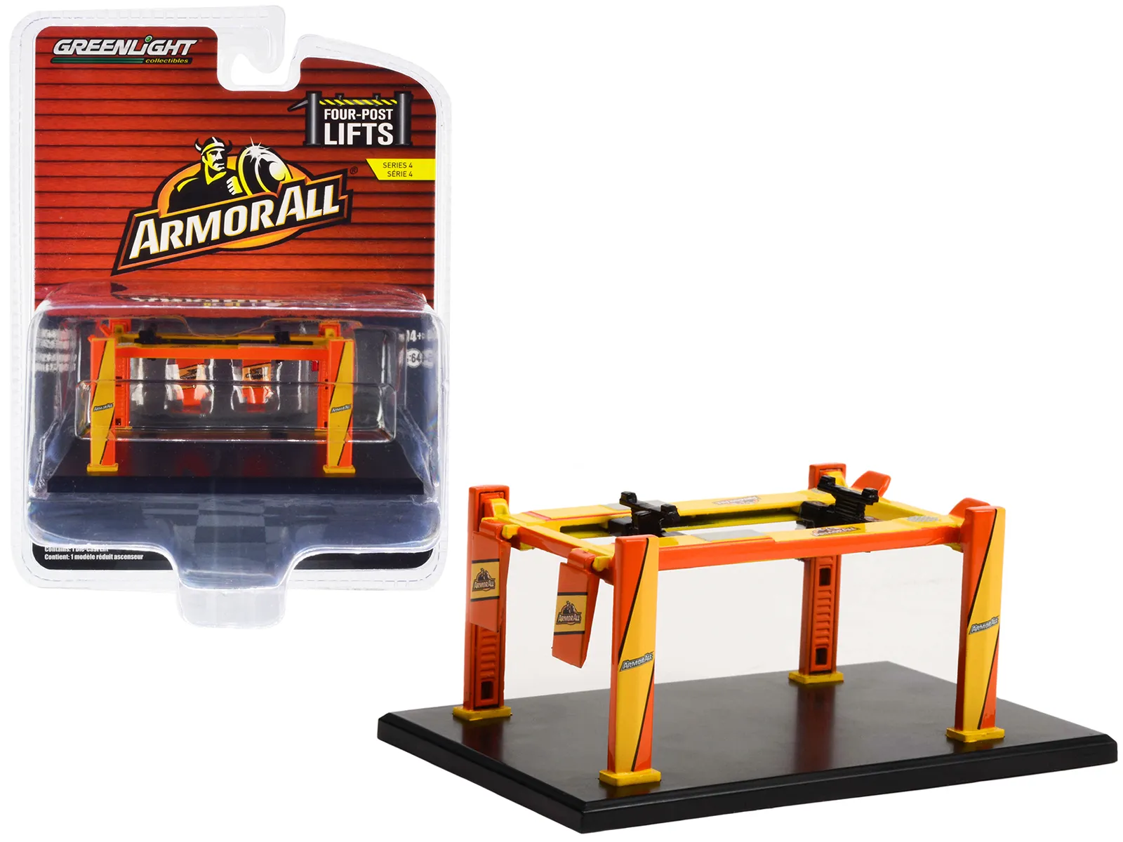 Greenlight 16150B — Adjustable Four-Post Lift "BFGoodrich" White and Red "Four-Post Lifts" "Four-Post Lifts" Series 4 1/64 Diecast Model by Greenlight