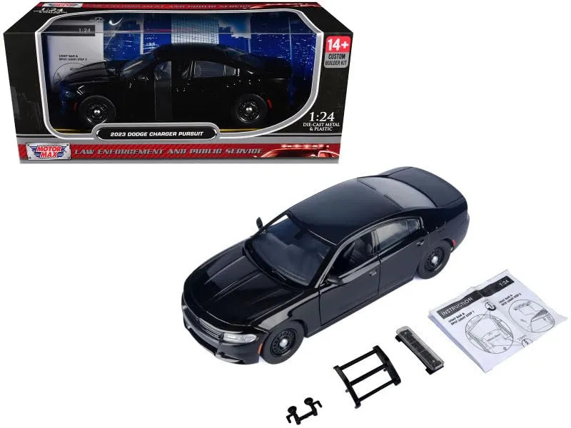 Motormax 76810BK — 2023 Dodge Charger Pursuit Police Car Black "Custom Builder's Kit - Law Enforcement and Public Service" Series 1/24 Diecast Model Car by Motormax