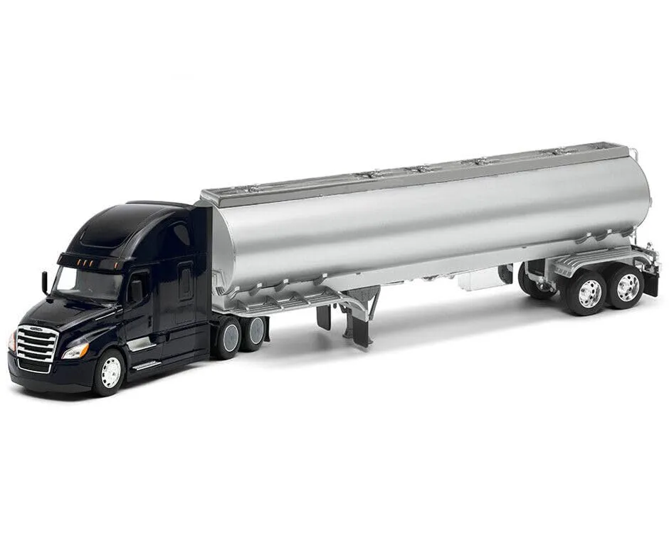 Welly 32697W-BK — Freightliner Cascadia Truck Black with Silver Tanker Trailer "Transporter" Series 1/32 Diecast Model by Welly