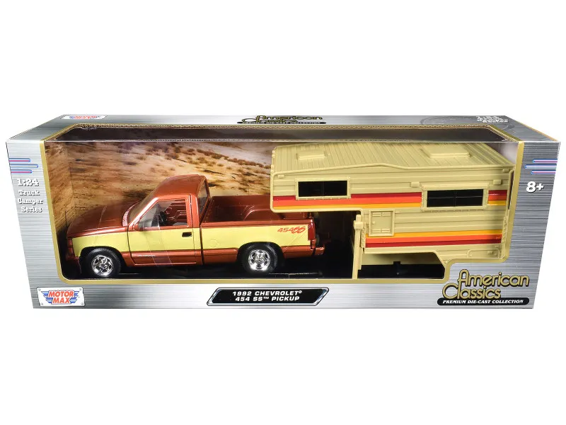 Motormax 75330-73203COP — 1992 Chevrolet 454 SS Pickup Truck Copper Metallic with Beige Sides with Camper Shell "American Classics" Series 1/24 Diecast Model Car by Motormax