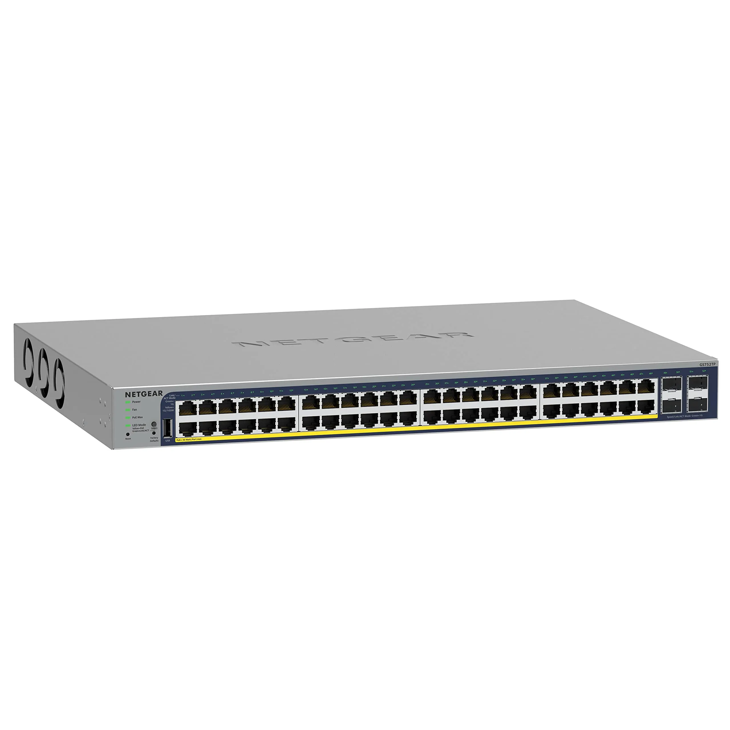 NETGEAR GS752TP-300NAS — 52-Port Gigabit Ethernet Smart Switch with 4 SFP Ports (40 PoE, 8 PoE+)