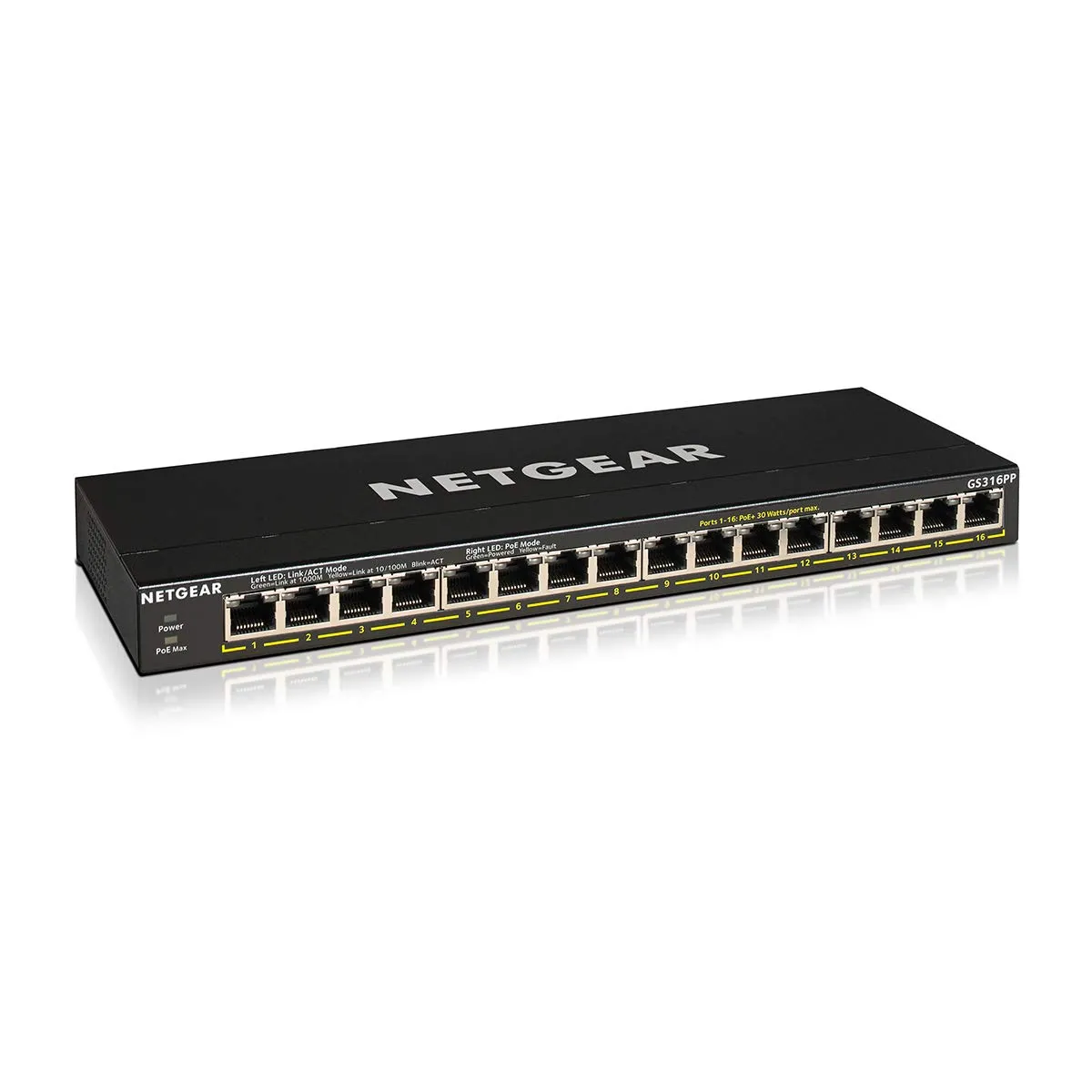 NETGEAR GS316PP-100NAS — 16 Port Gig Unmanaged PoE Plus