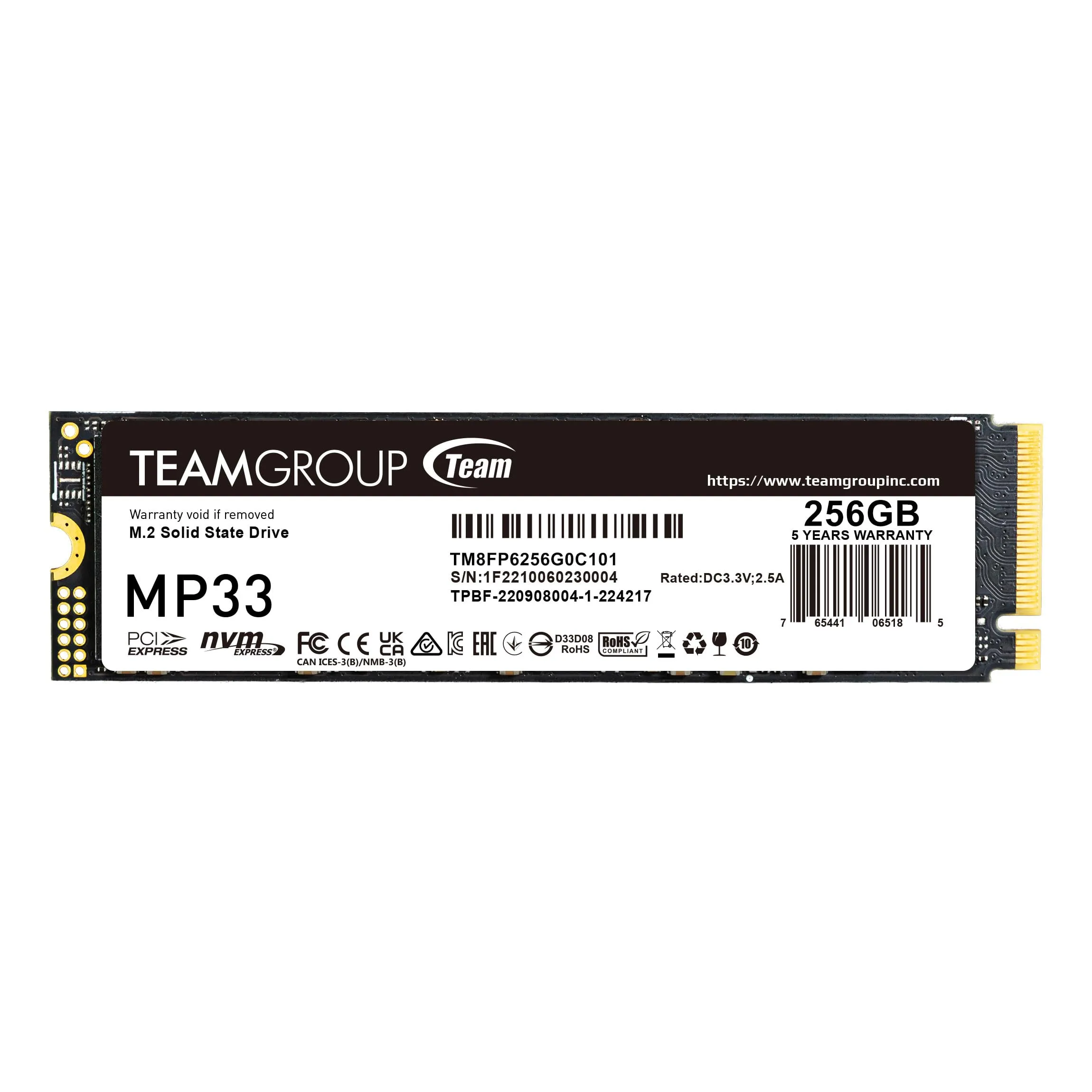 Team Group Inc TM8FP6256G0C101 — TEAMGROUP MP33 M.2 2280 256GB PCIE 3.0 X4 WITH NVME 1.3 3D NAND INTERNAL SOLID