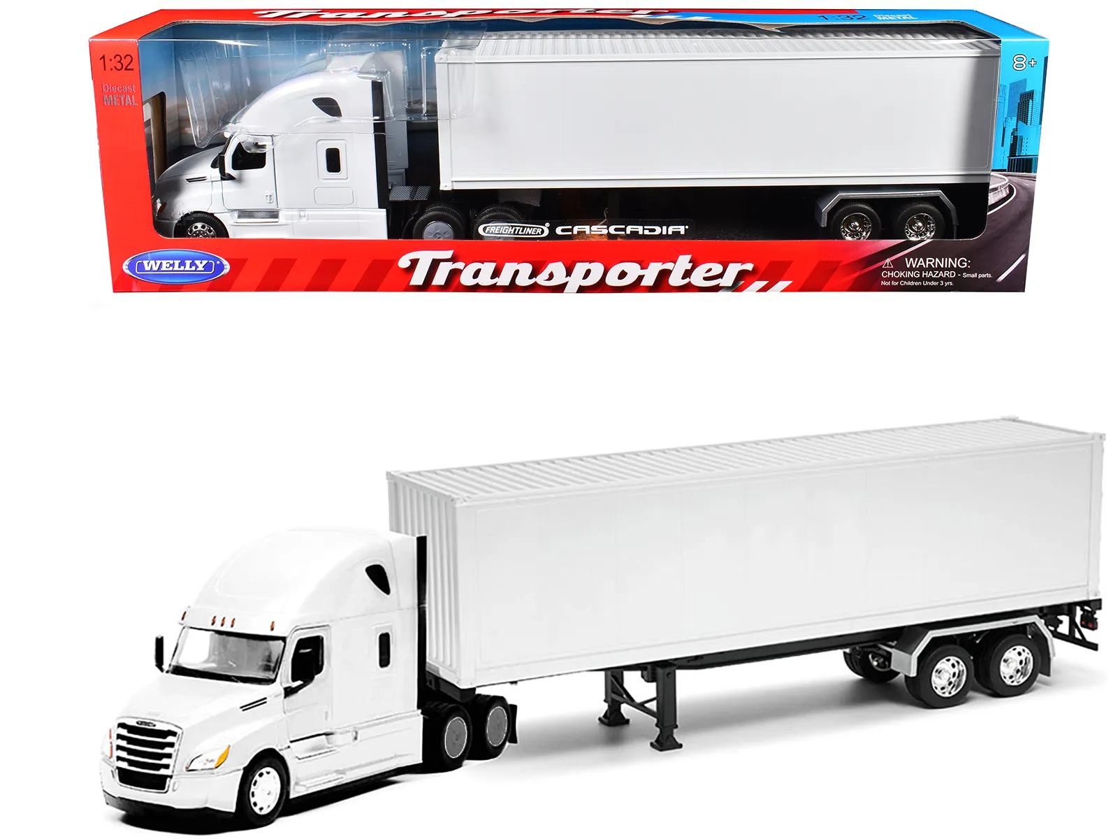Welly 32696W-WHW — Freightliner Cascadia Truck White with White Container "Transporter" Series 1/32 Diecast Model by Welly
