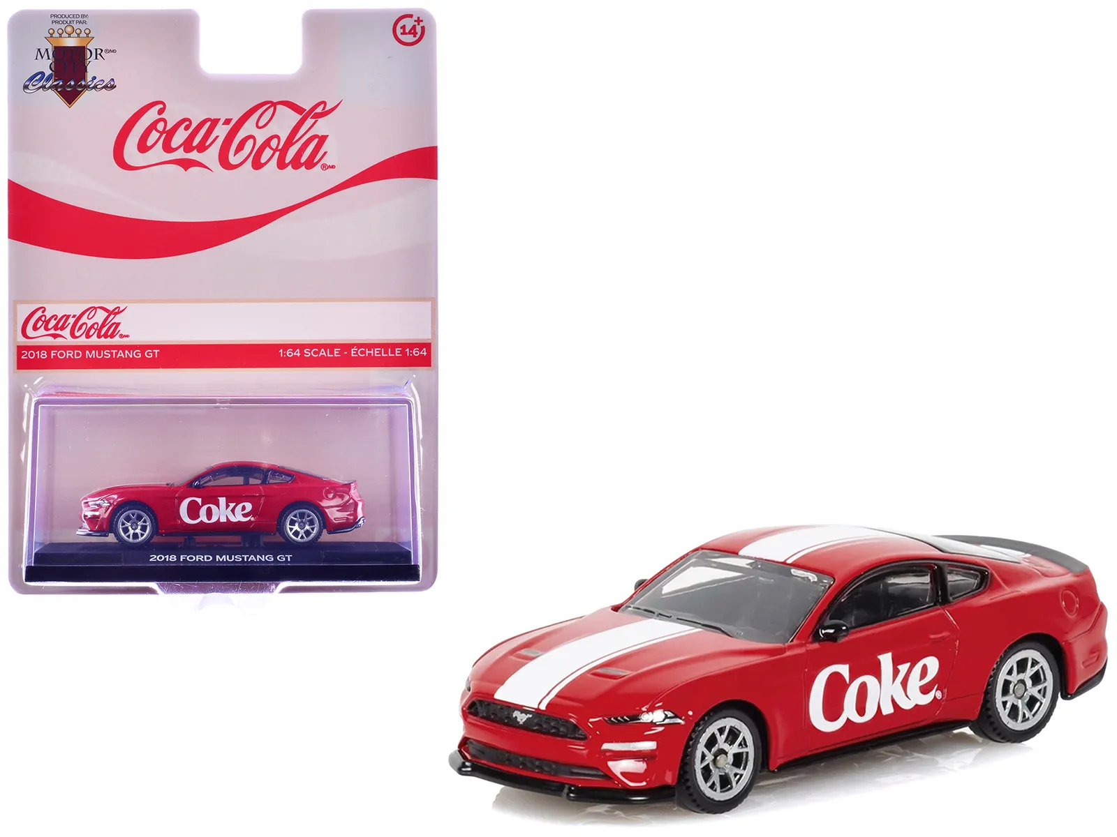 Motorcity Classics 450030 — 2018 Ford Mustang GT "Coca-Cola" Red with White Stripes 1/64 Diecast Model by Motorcity Classics