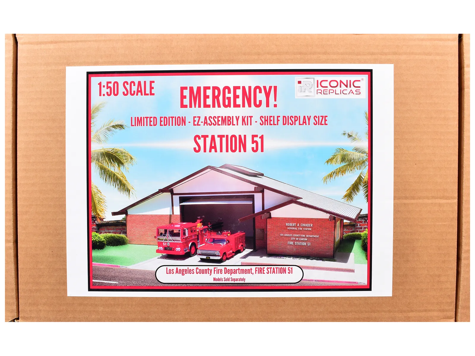 Iconic Replicas 50-0520 — Los Angeles County Fire Department Fire Station 51 Diorama EZ Assembly Kit "Emergency!" Series 1/50 Model by Iconic Replicas