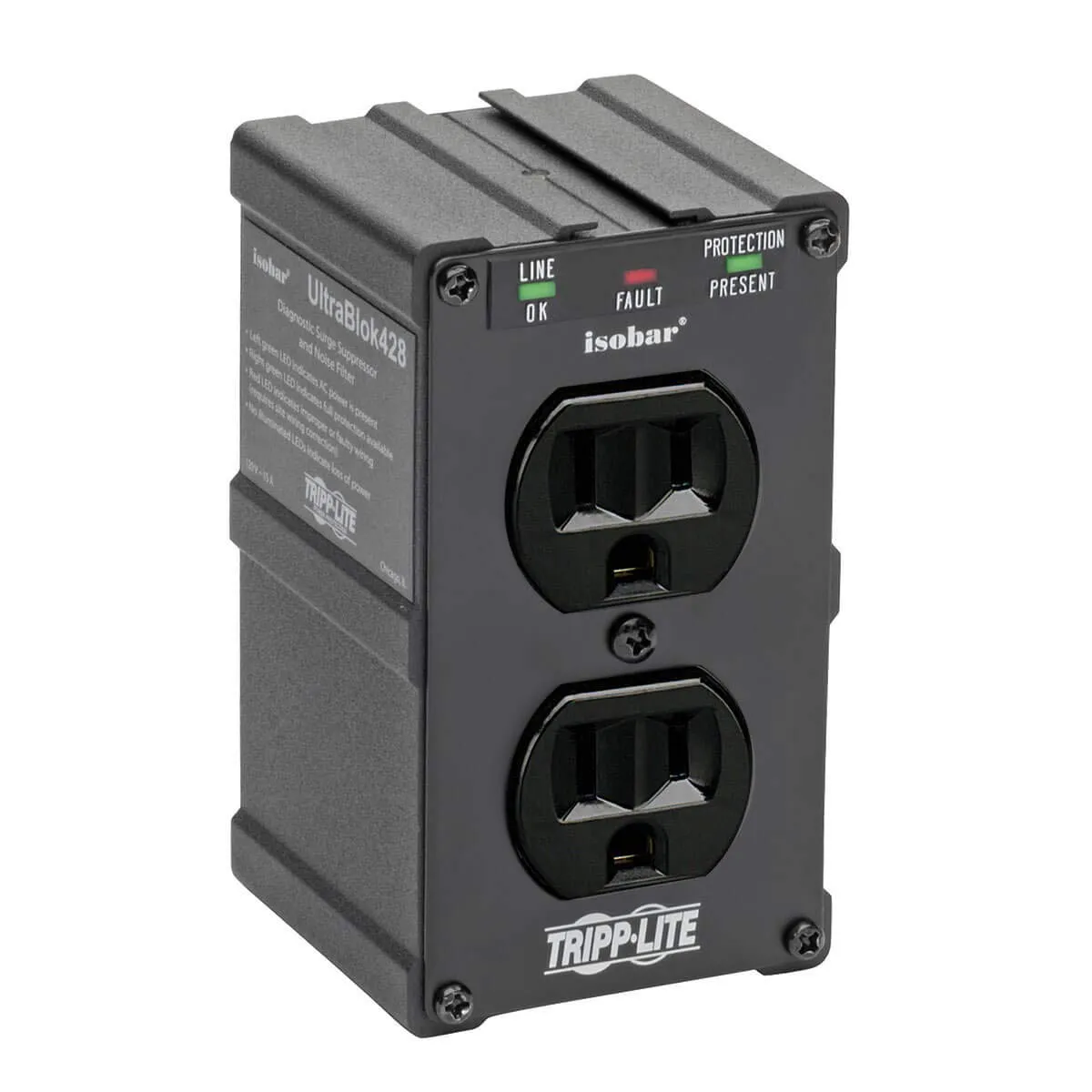 Eaton Tripplite ULTRABLOK — EATON, ISOBAR 2-OUTLET SURGE PROTECTOR, DIRECT PLUG-IN, 1410 JOULES, DIAGNOSTIC LEDS, BLACK METAL HOUSING