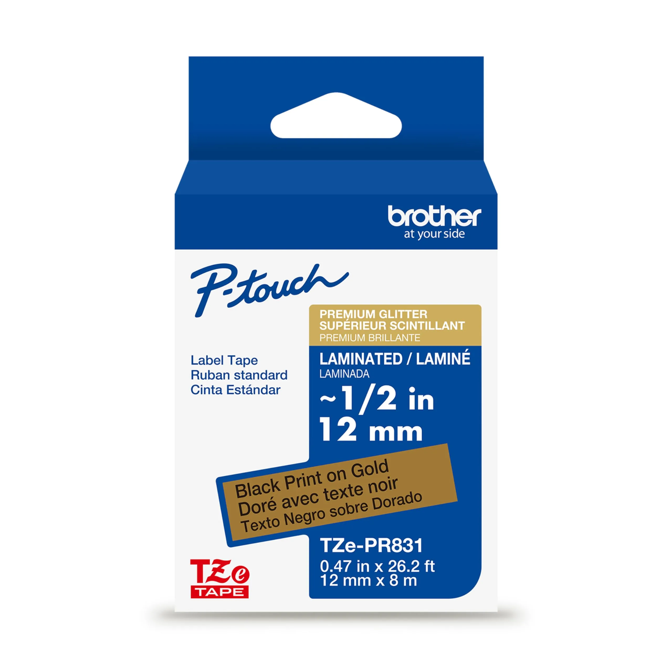 Brother TZEPR831 — Brother 12MM 8M Black On Glitter Gold