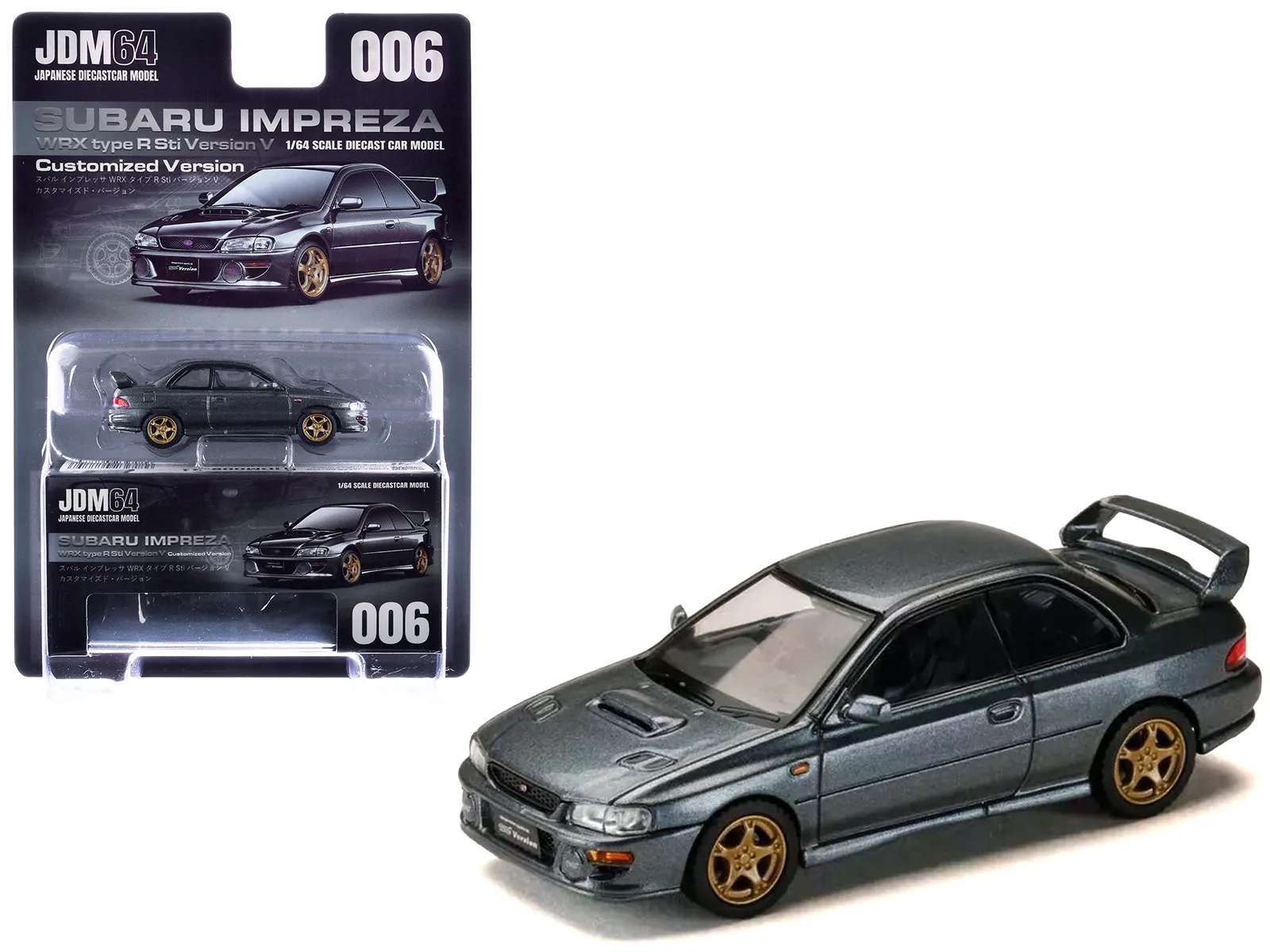 Hobby Japan HJDM006-21 — Subaru Impreza WRX Type R Sti Version V RHD (Right Hand Drive) Cool Gray Metallic "JDM64" Series 1/64 Diecast Model Car by Hobby Japan