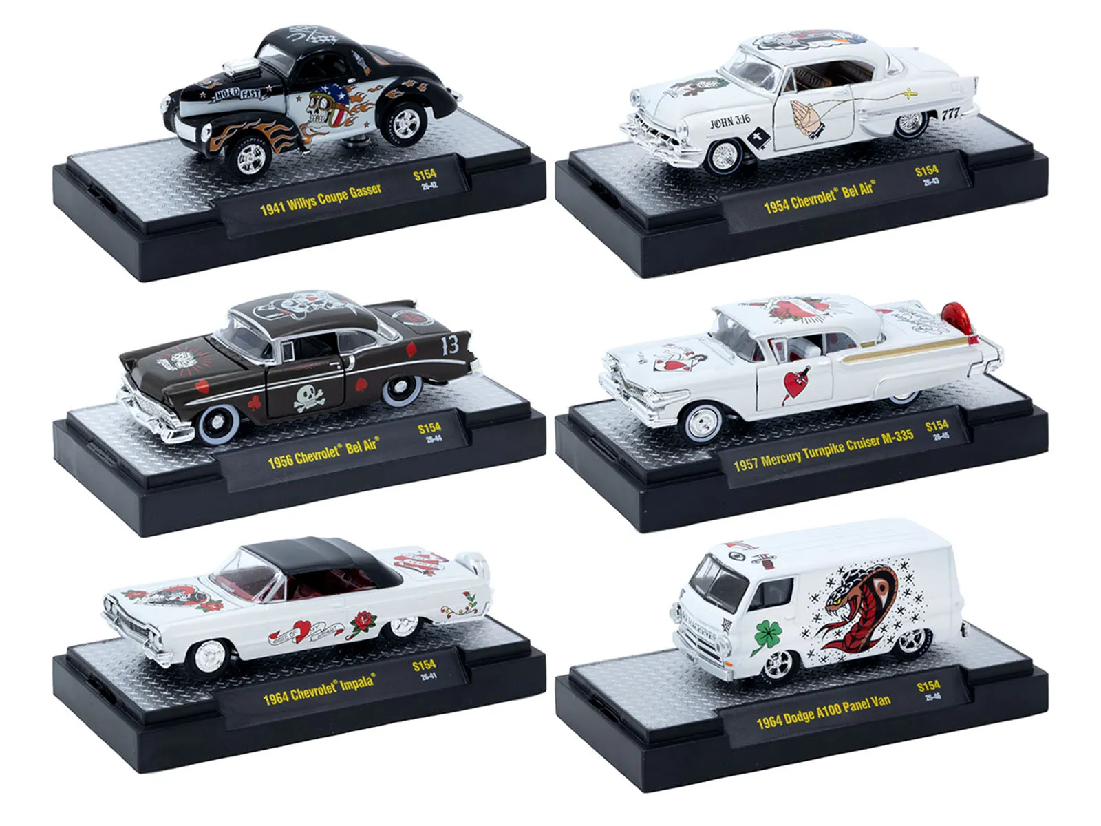 M2 32500-S154 — "Auto-Thentics" 6 piece Set Release S154 IN DISPLAY CASES Limited Edition 1/64 Diecast Model Cars by M2 Machines