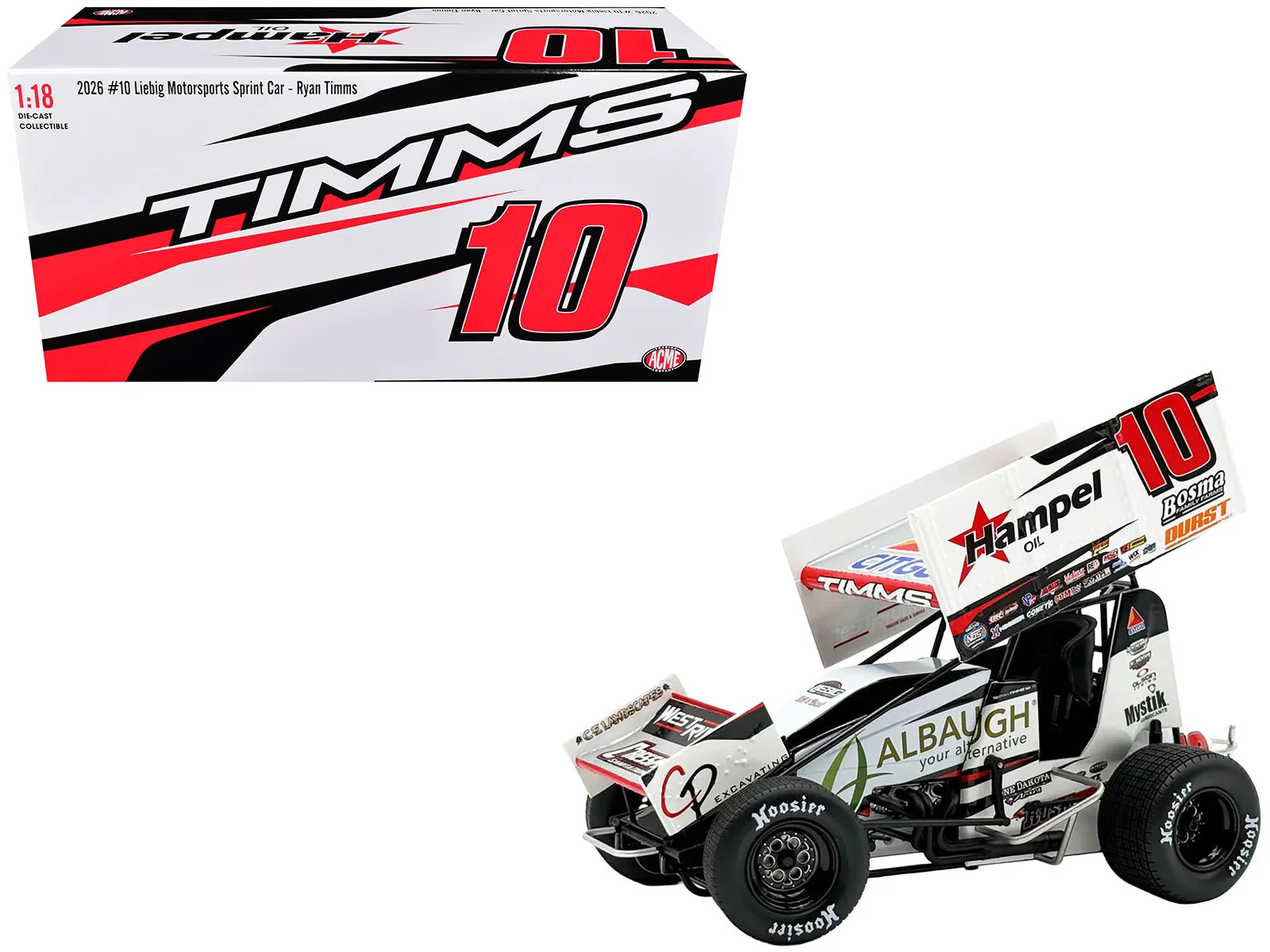 Acme A1826011 — Winged Sprint Car #10 Ryan Timms "Liebig Motorsports - Hampel Oil" (2026) 1/18 Diecast Model Car by ACME