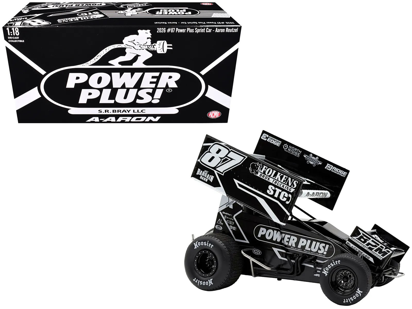 Acme A1826012 — Winged Sprint Car #87 Aaron Reutzel "Power Plus" Black (2026) 1/18 Diecast Model Car by ACME