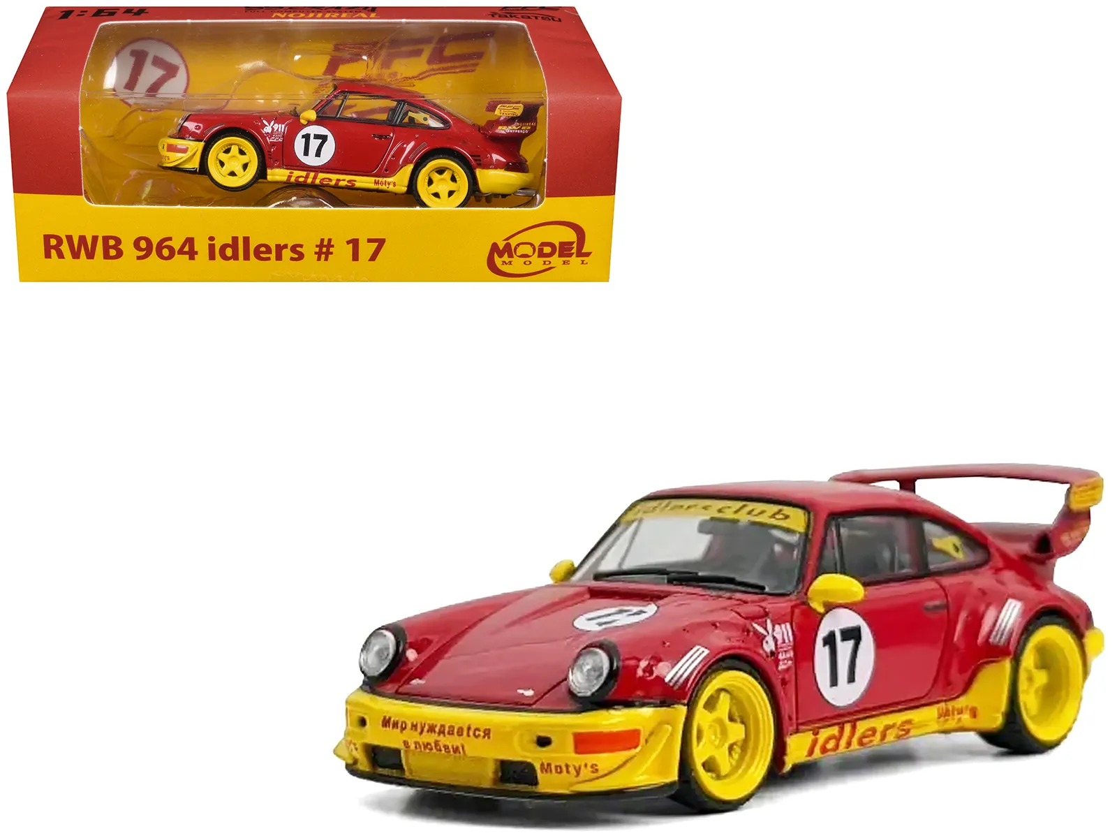 Model Model MM64-RWB964-003 — RWB 964 #17 "Idlers Club" Red with Yellow Accents 1/64 Diecast Model Car by Model Model