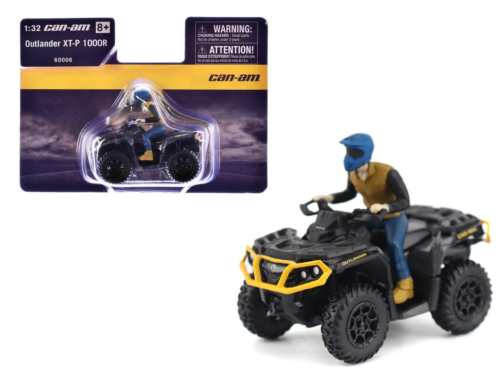 BRP Models 60006 — Can-Am Outlander XT-P 1000R ATV Iron Gray and Neo Yellow with Driver Figure 1/32 Diecast Model by BRP Models