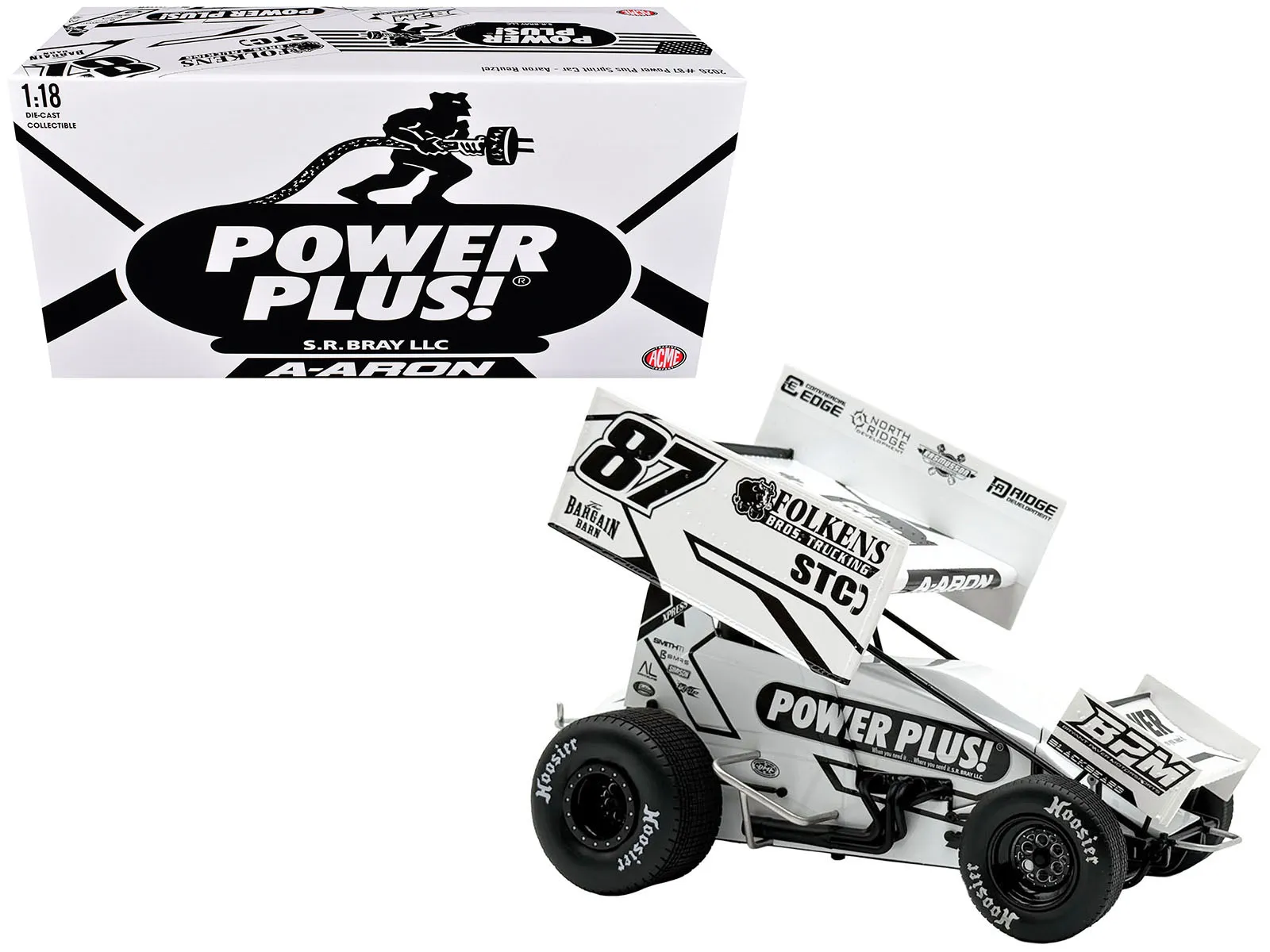 Acme A1826009 — Winged Sprint Car #87 Aaron Reutzel "Power Plus" White (2026) 1/18 Diecast Model Car by ACME