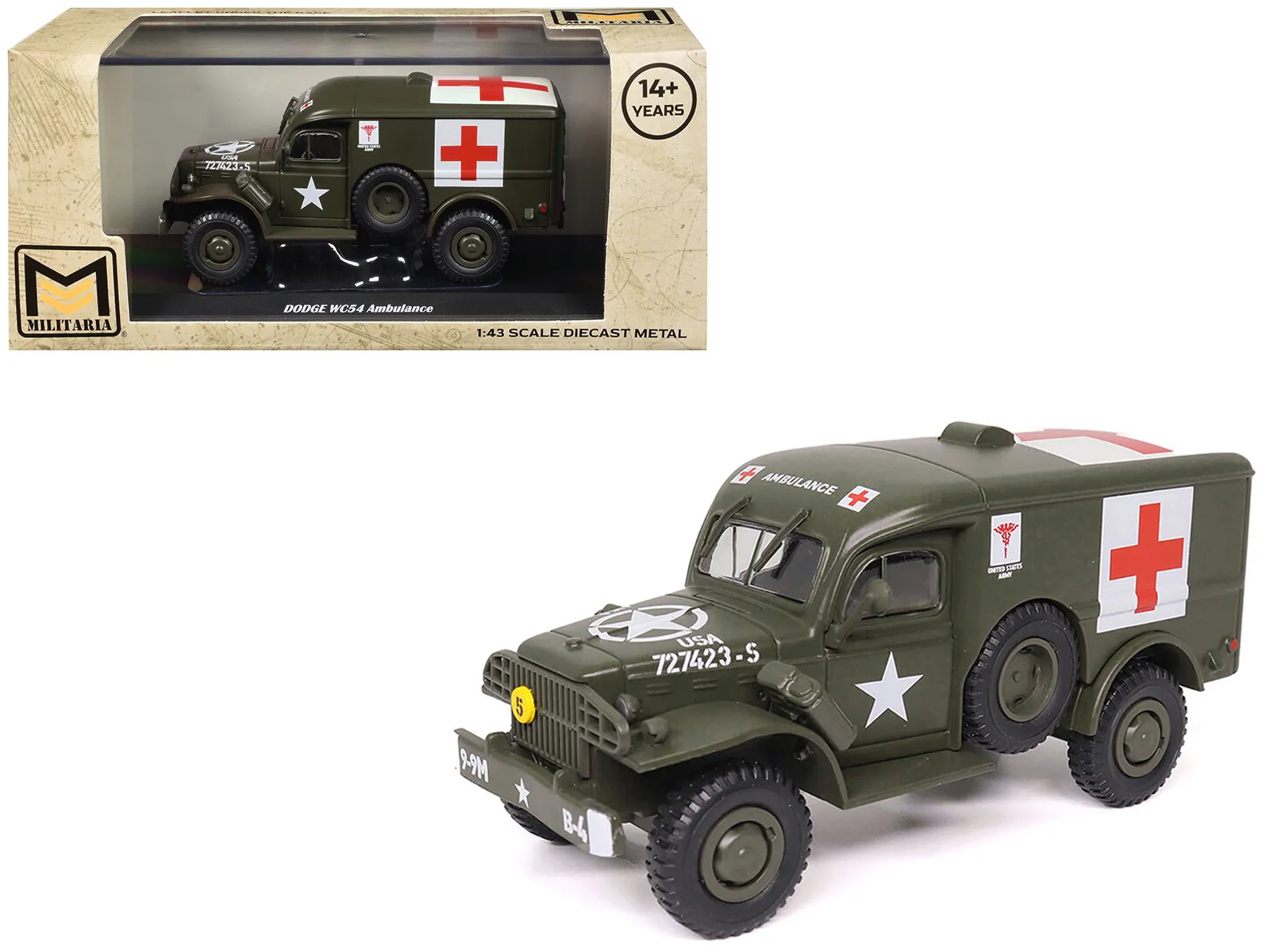 Militaria Die Cast 24211-42 — Dodge WC54 Ambulance Olive Drab "United States Army" 1/43 Diecast Model by Militaria Die Cast