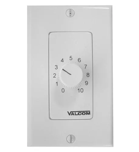 VALCOM V-2992-W — A VOLUME CONTROL UNIT WITH WHITE DECOR WHICH CAN BE MOUNTED INTO A SINGLE-GANG E