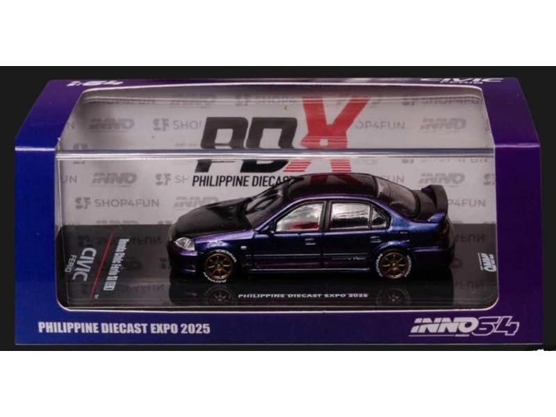 Inno Models IN64-EKS-MP-PDX25 — Honda Civic Ferio Si (EK) RHD (Right Hand Drive) Midnight Purple Metallic "Philippine Diecast Expo 2025 Event Edition" 1/64 Diecast Model Car by Inno Models