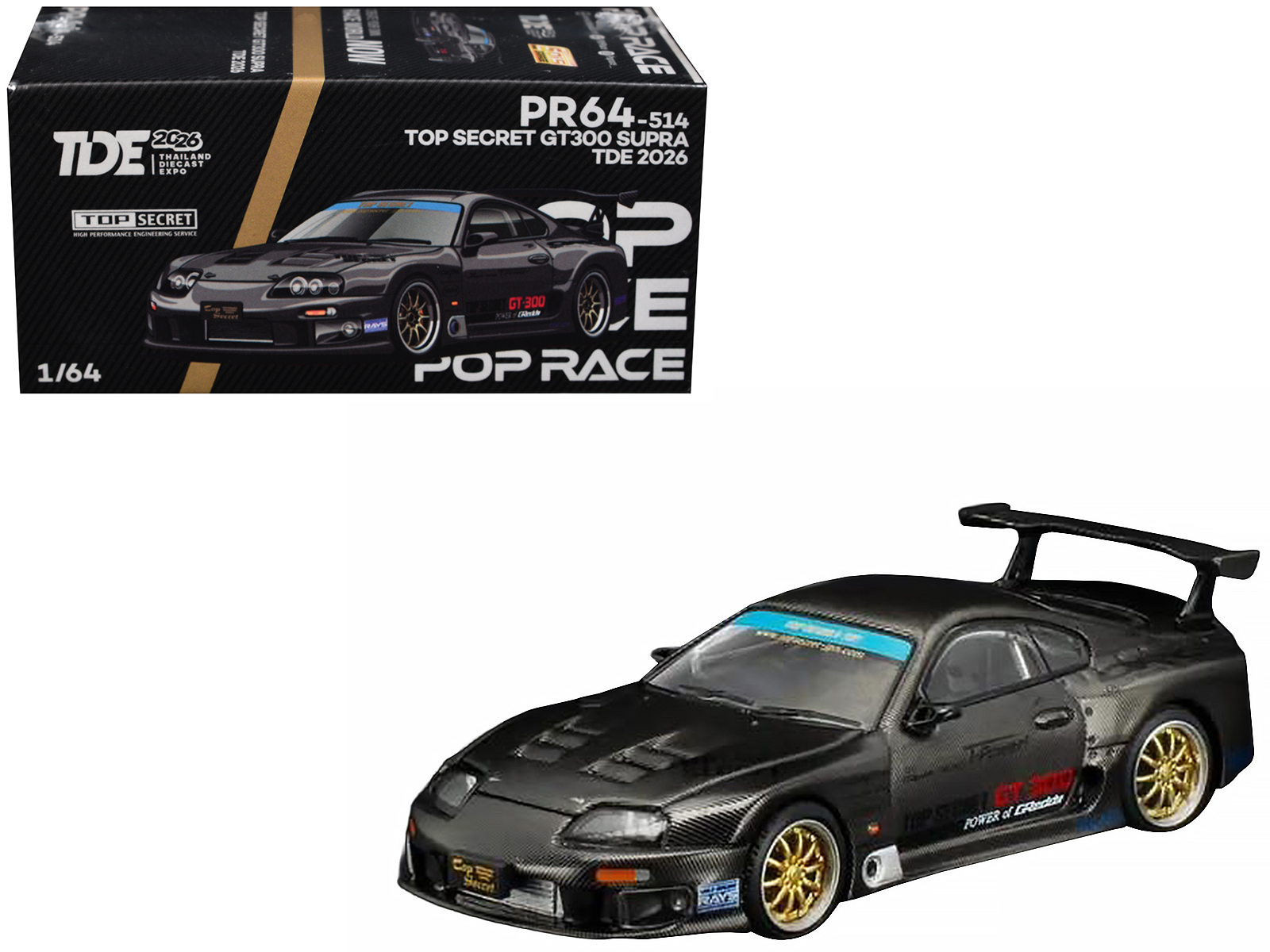 Pop Race PR640514 — Toyota Supra "Top Secret" GT300 RHD (Right Hand Drive) Black Carbon "Thailand Diecast Expo 2026" 1/64 Diecast Model Car by Pop Race