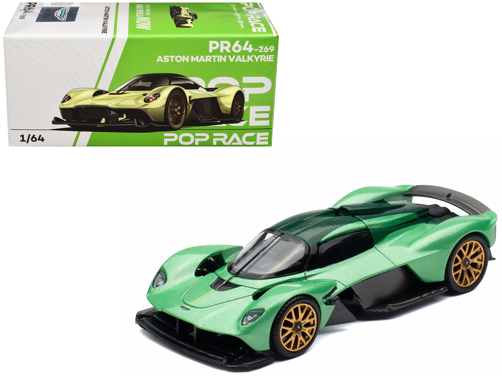 Pop Race PR640269 — Aston Martin Valkyrie Iridescent Emerald Metallic with Green Carbon Top 1/64 Diecast Model Car by Pop Race