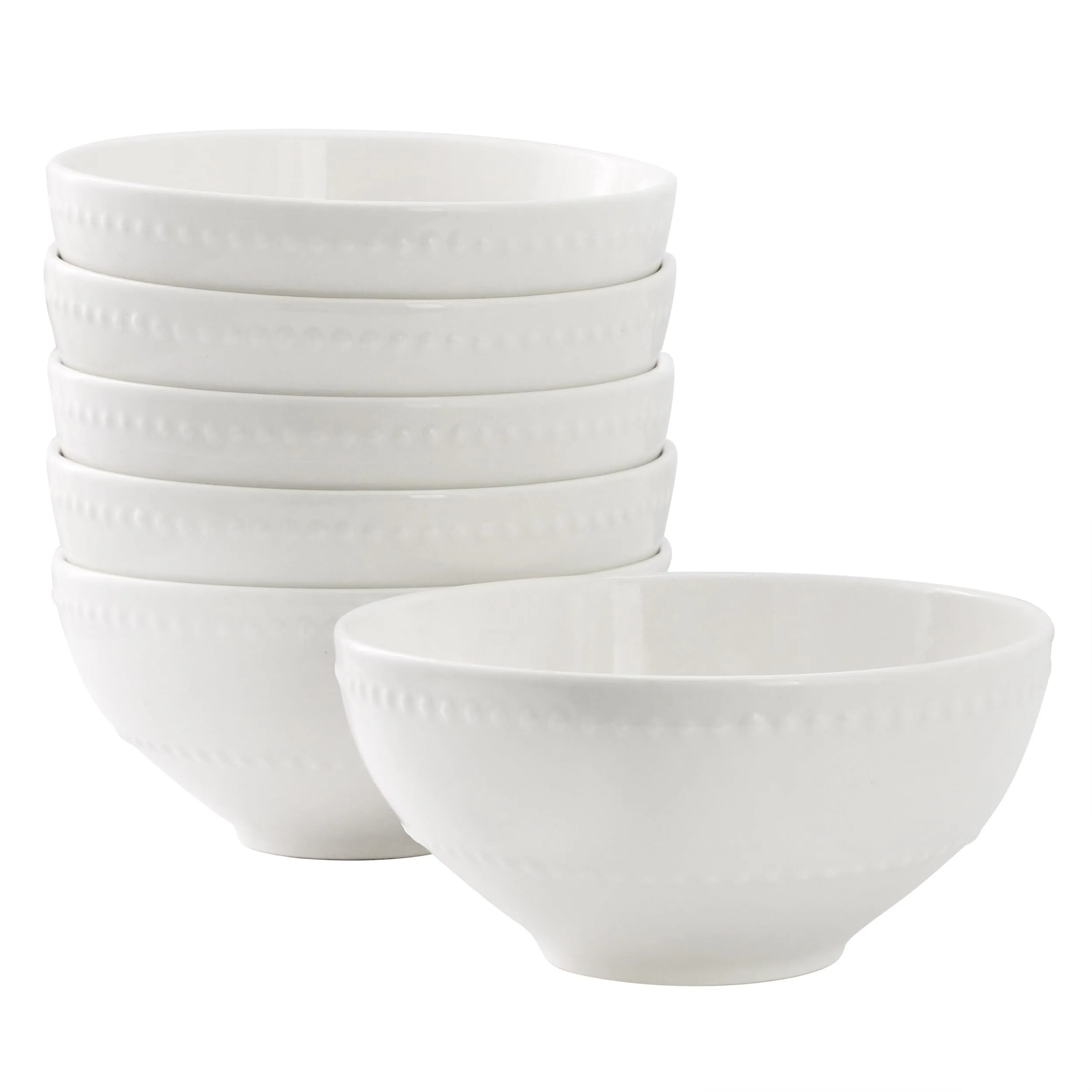 ELAMA ELM-OLEVIA6CB — Elama Olevia 6 Piece Embossed Dot Stoneware Cereal Bowl Set in White