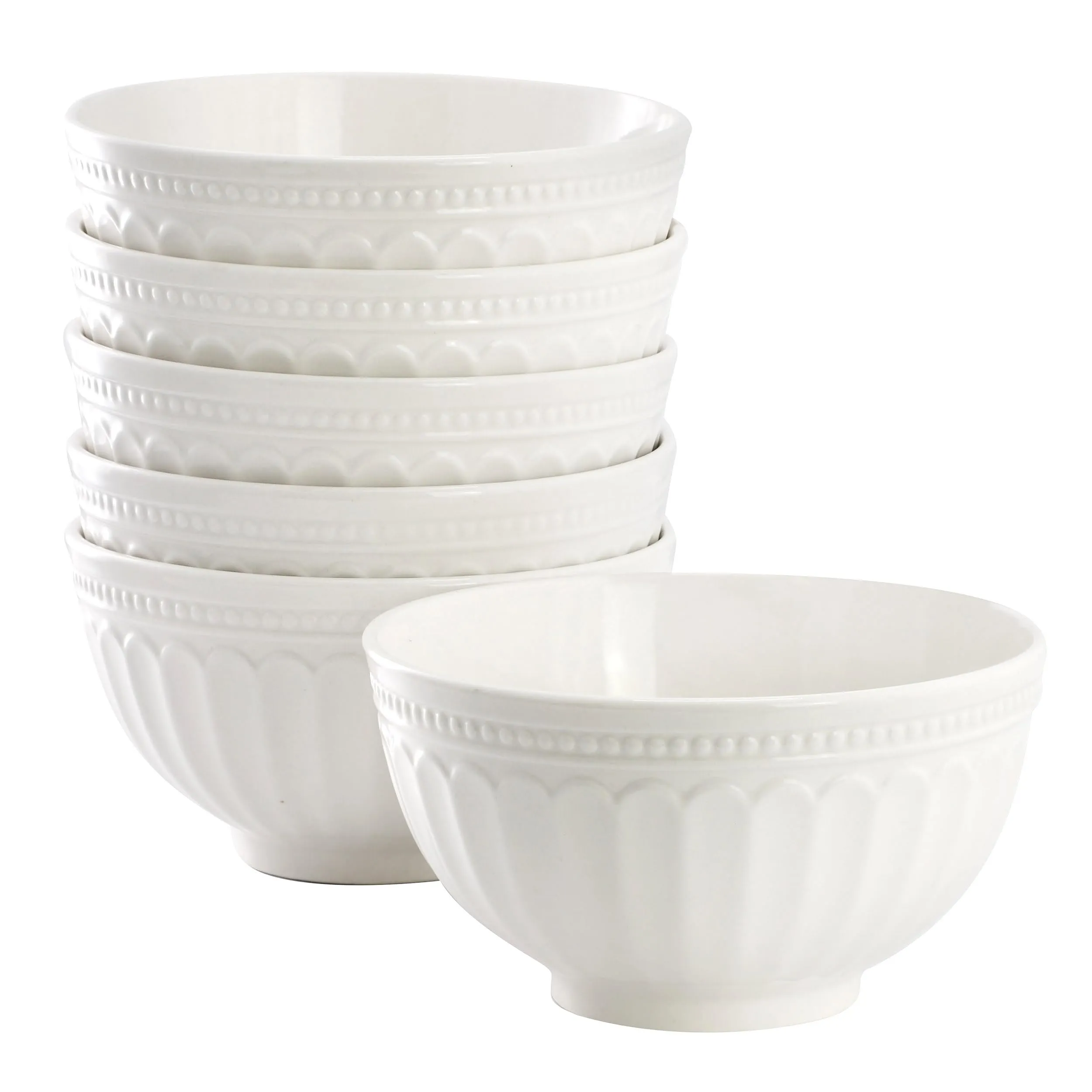 ELAMA ELM-HANSEL6CB — Elama Hansel 6 Piece Embossed Arch Stoneware Cereal Bowl Set in White