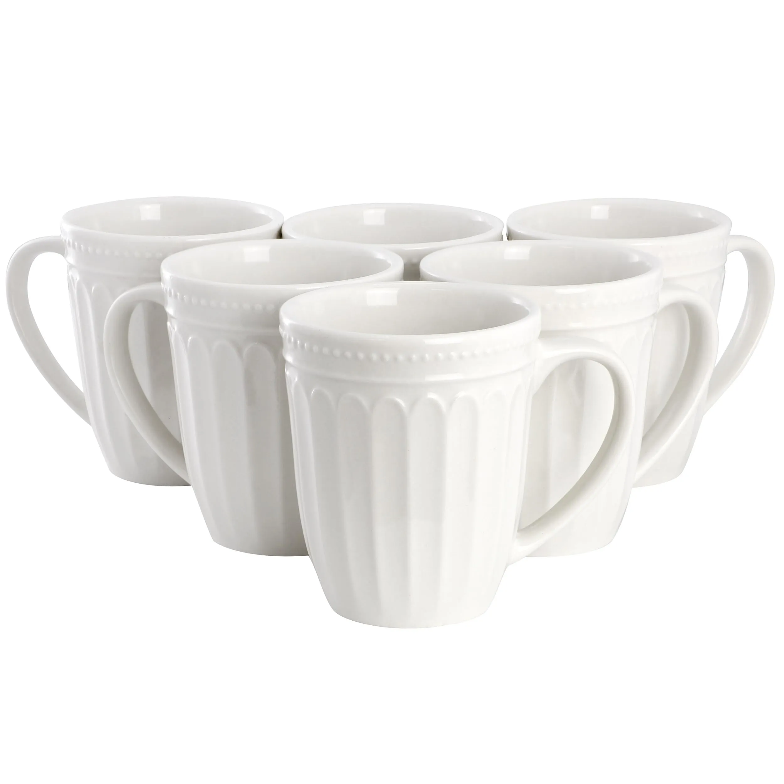 ELAMA ELM-HANSEL6M — Elama Hansel 6 Piece Embossed Arch Stoneware 12 Ounce Mug Set in White
