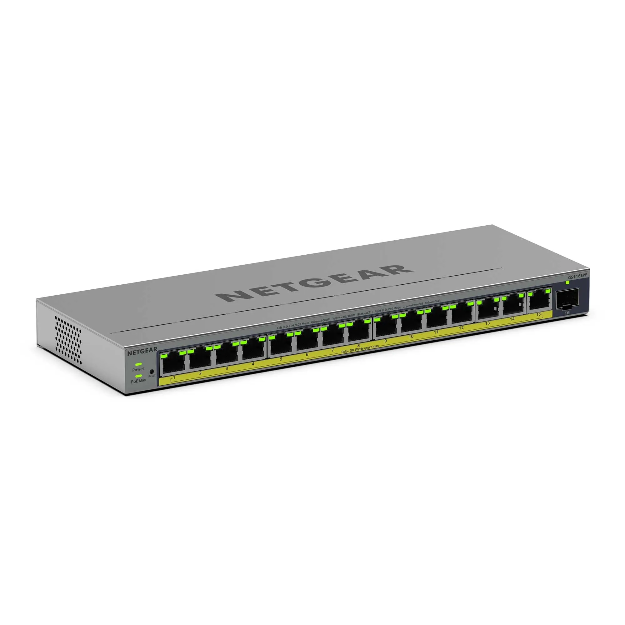 NETGEAR GS116EPP-100NAS — 16-PORT GIGABIT ETHERNET EASY SMART POE+ SWITCH WITH 1 DEDICATED SFP PORT (231W)